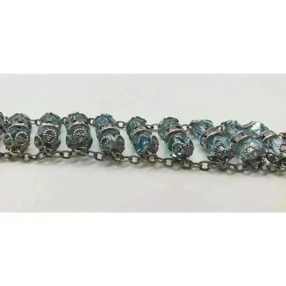 Vintage Ladder Bracelet 925 Sterling Silver Blue Crystal Clear Rhinestone Wide - Picture 6 of 12